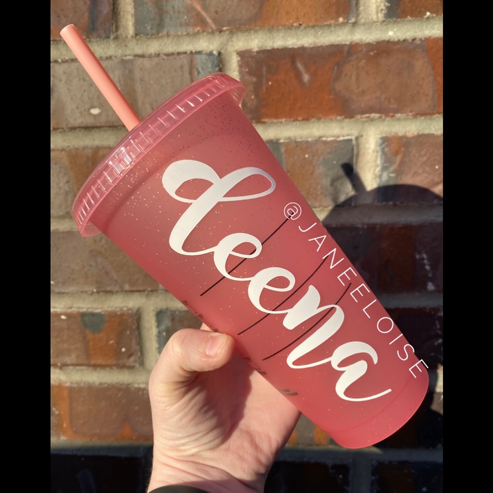 FINAL SALE🎉-Pink Glitter Custom Name Starbucks Cup